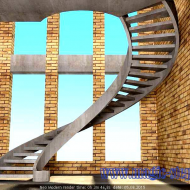 Лестница монолитная  в черновом варианте. 3D визуализация рабочего проекта 