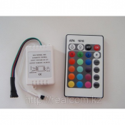 RGB-контроллер с IR ДУ 24 кнопки,
имеет 16 статических и 4 динамических
программ переключения,
регулировка яркости.
Выход 12V 72W, до 6A.
Может управлять 10м RGB ленты.
Габариты 63x35x22 мм.  Италия  1500  шт  Контроллер светодиодных лент  Умное освещение Realcom ТОО