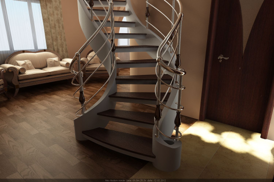 Лестница монолитная в отделке. 3D визуализация рабочего проекта 